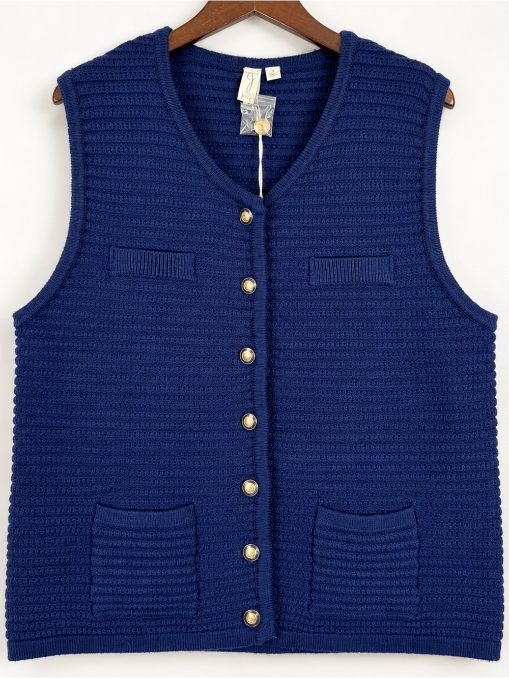 Joie NWT Navy Textured Knit Gold Crest Button Sweater Vest 1X